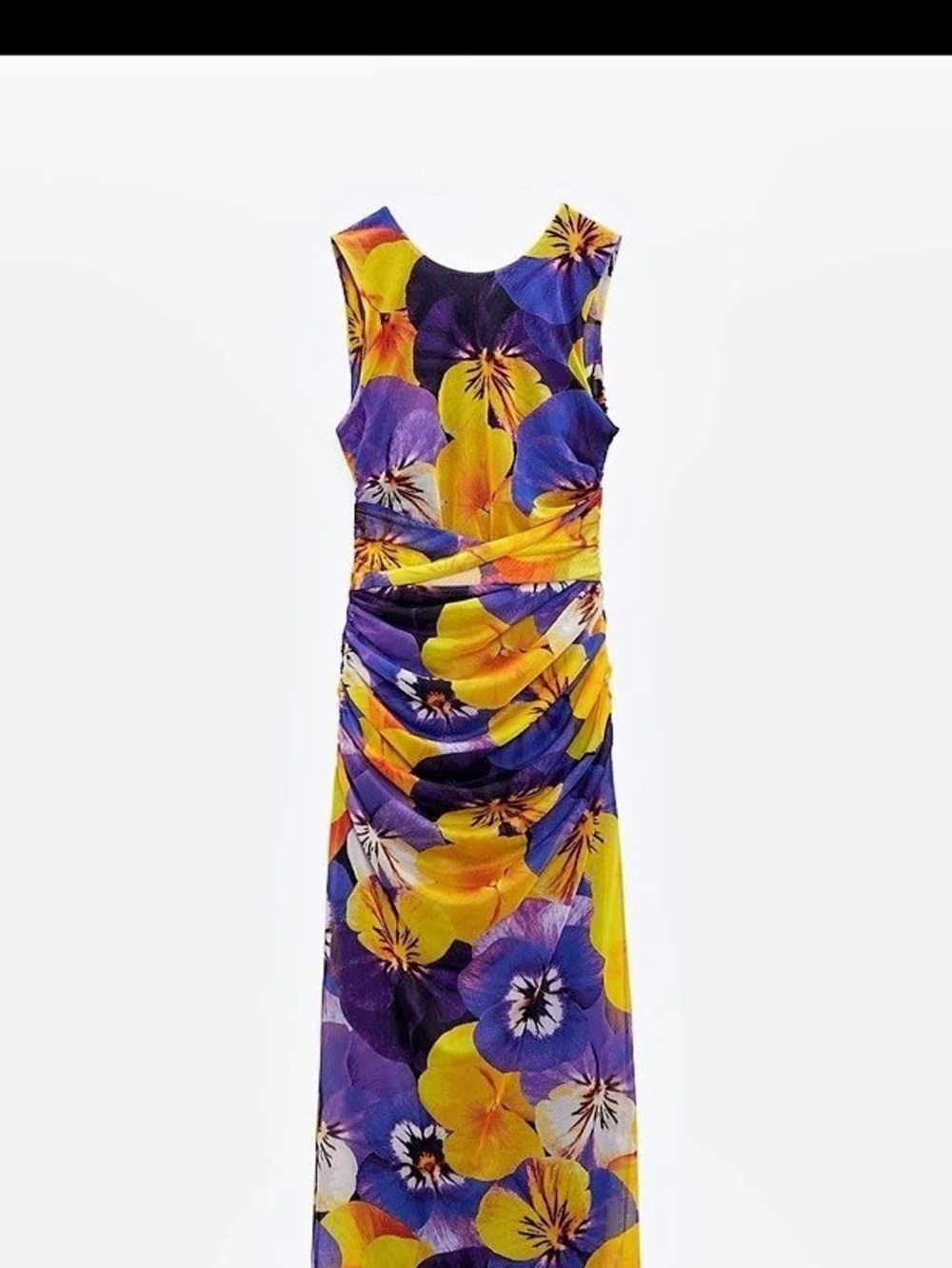 Zara Open Back Printed Tulle Dress Floral Maxi Purple & Yellow Medium